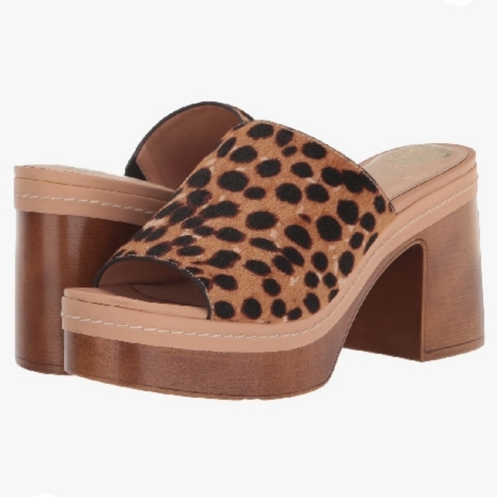 Vince Camuto Leopard Print Platform Slide Sandals in Tan and Black